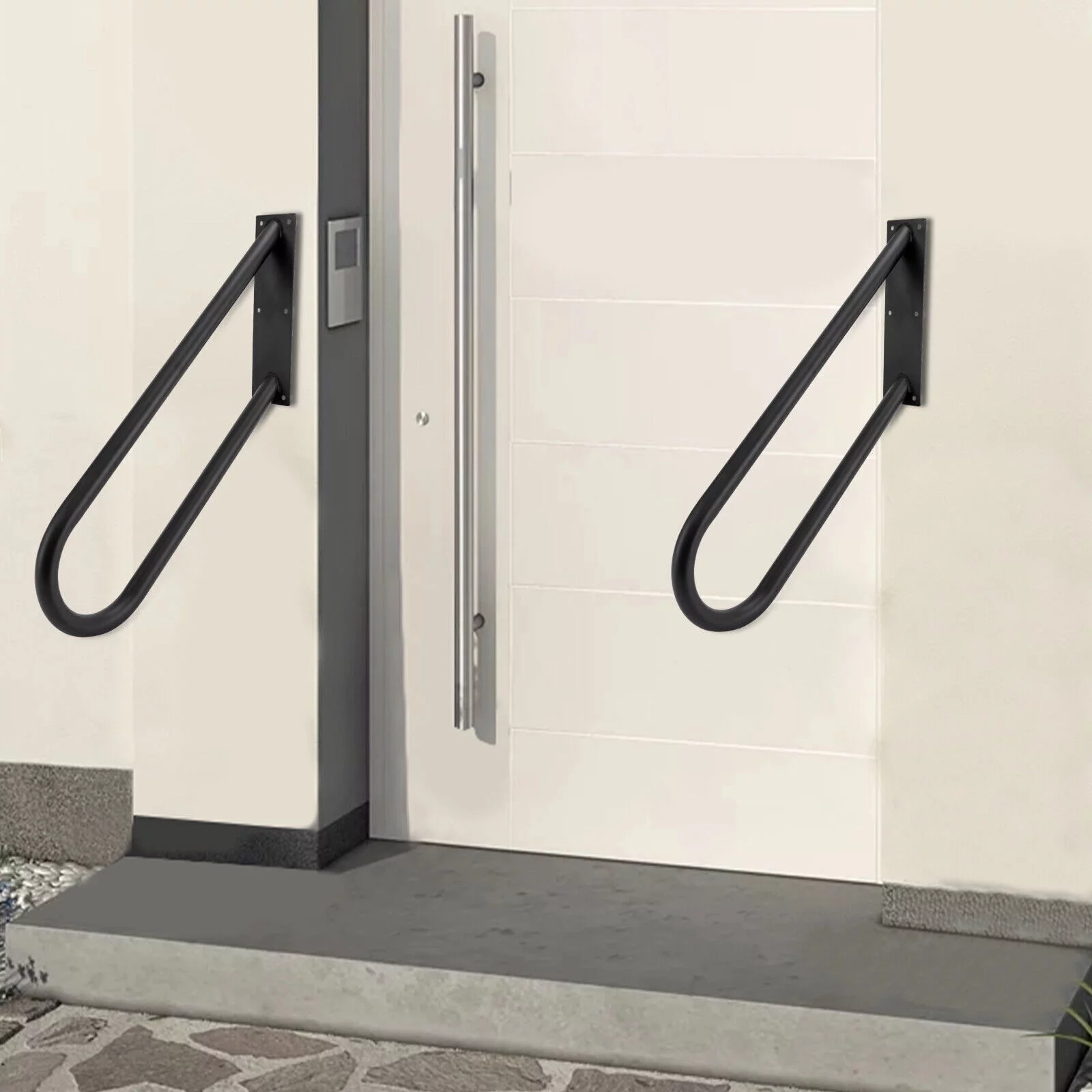 U-Shape Non-Slip Metal Step Stairs - Wall Mounted Pipe Handrails Black