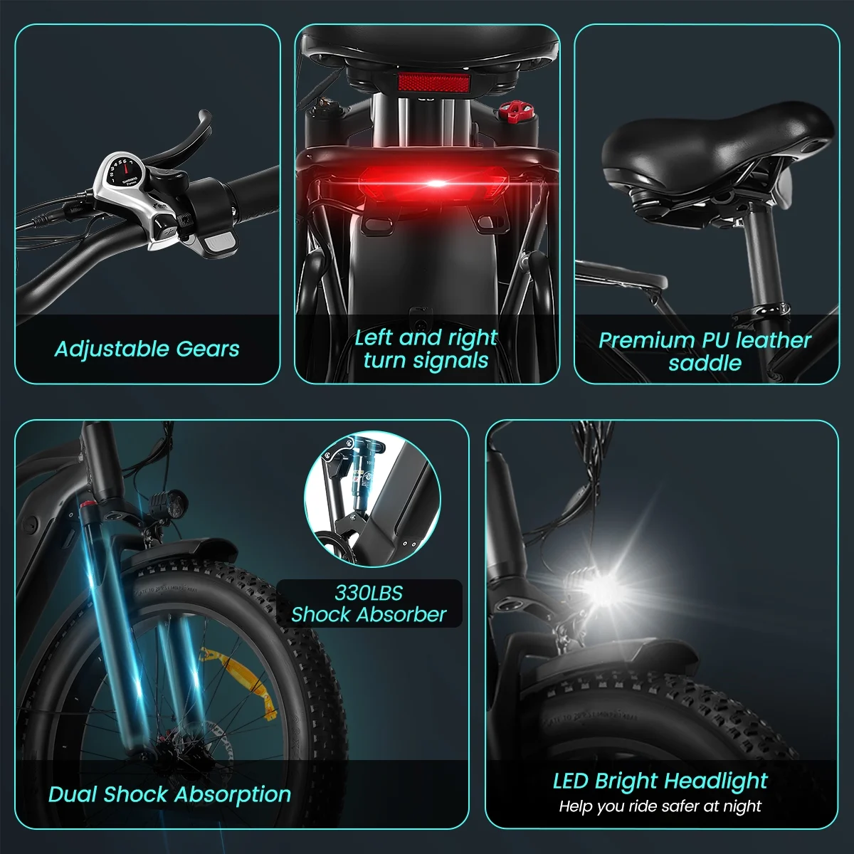 Electric Bike for Adults, 26 Inch Fat Tire Electric Bike, Up to 30MPH & 62 Miles, 5-Layer Full Suspension, 13AH Removable Battery,1000W Mountain Snow E Bike