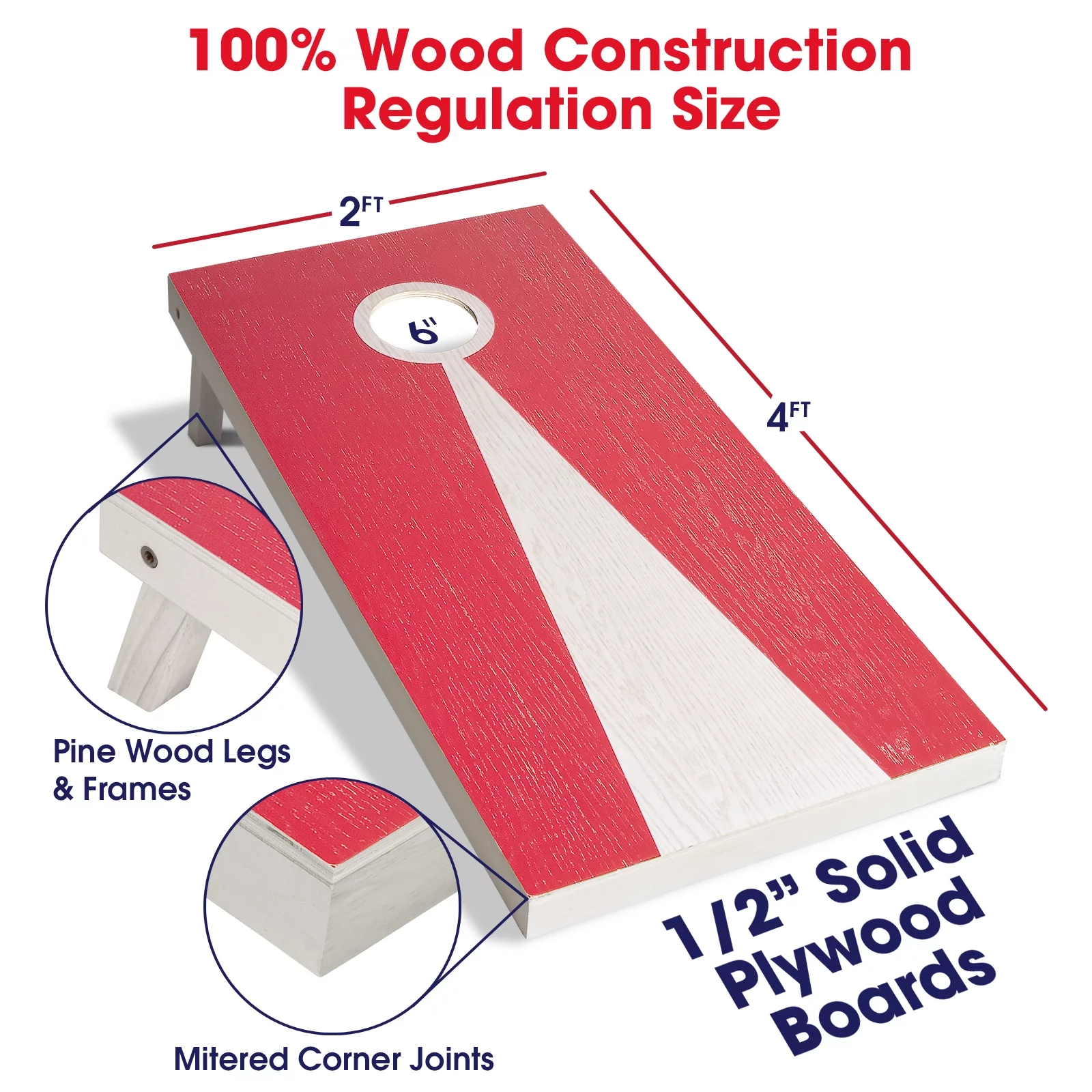 GoSports Light Regulation Size Solid Wood Cornhole Set - Red & Blue