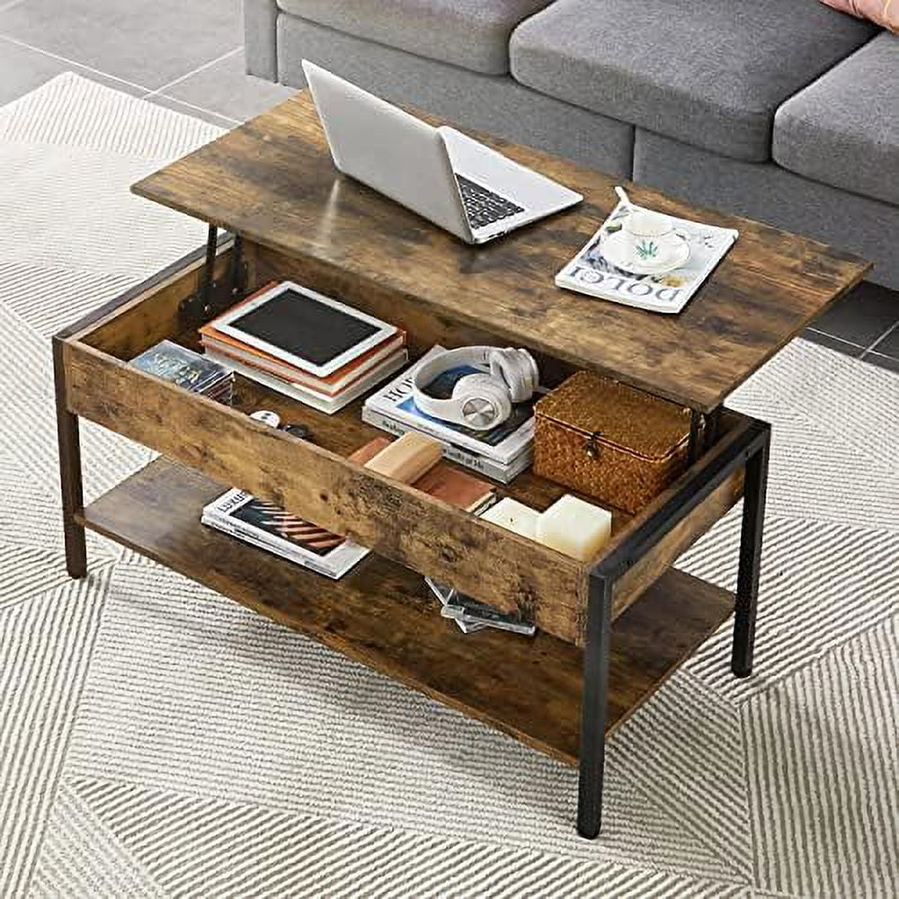 NTTBOBOEC Industrial Lift Top Coffee Table  Rustic Wooden Center Table  Wooden Lift Up Coffee Table for Living Room  47.5x24x20 Inches  Gray