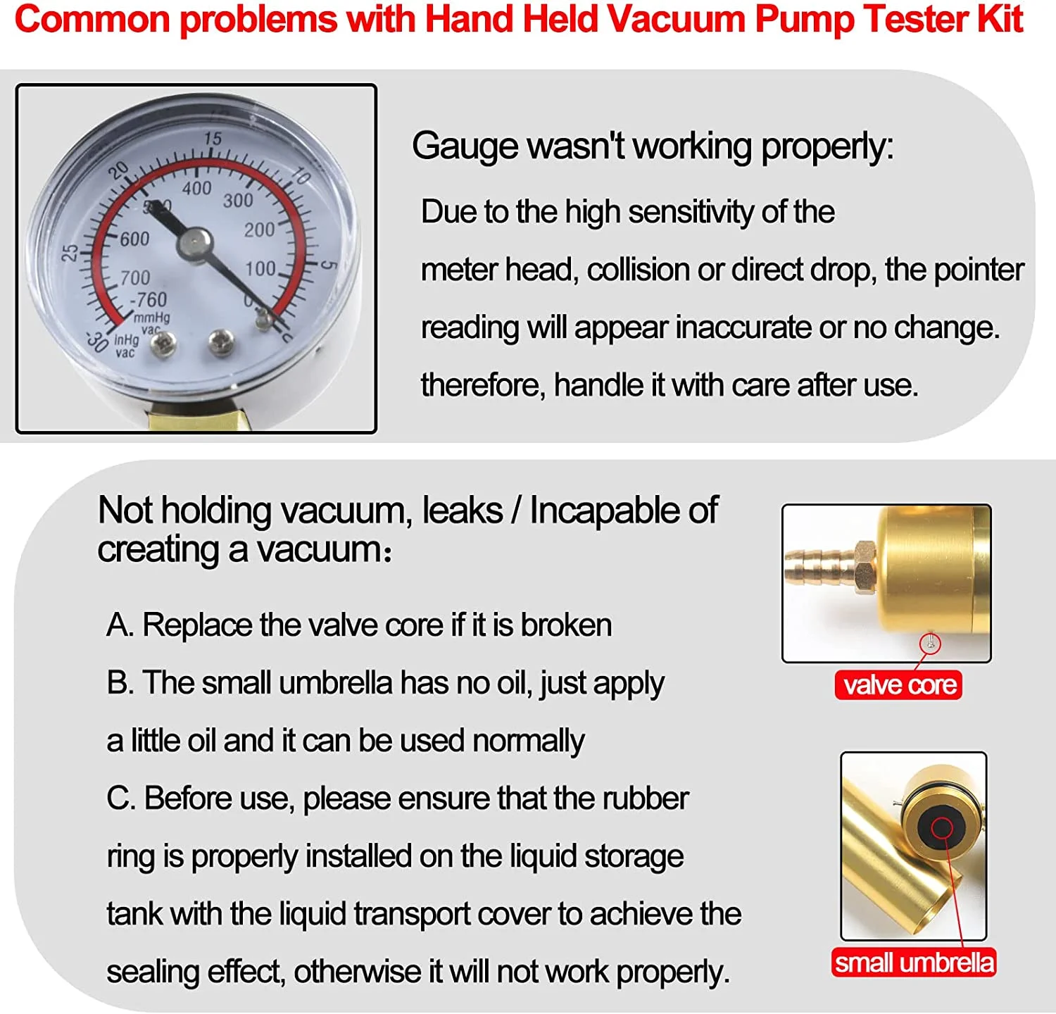 Hand Held Vacuum Pump Tester kit for Automotive with Sponge Protected Case,Adapters,One-Man Brake and Clutch Bleeding System
