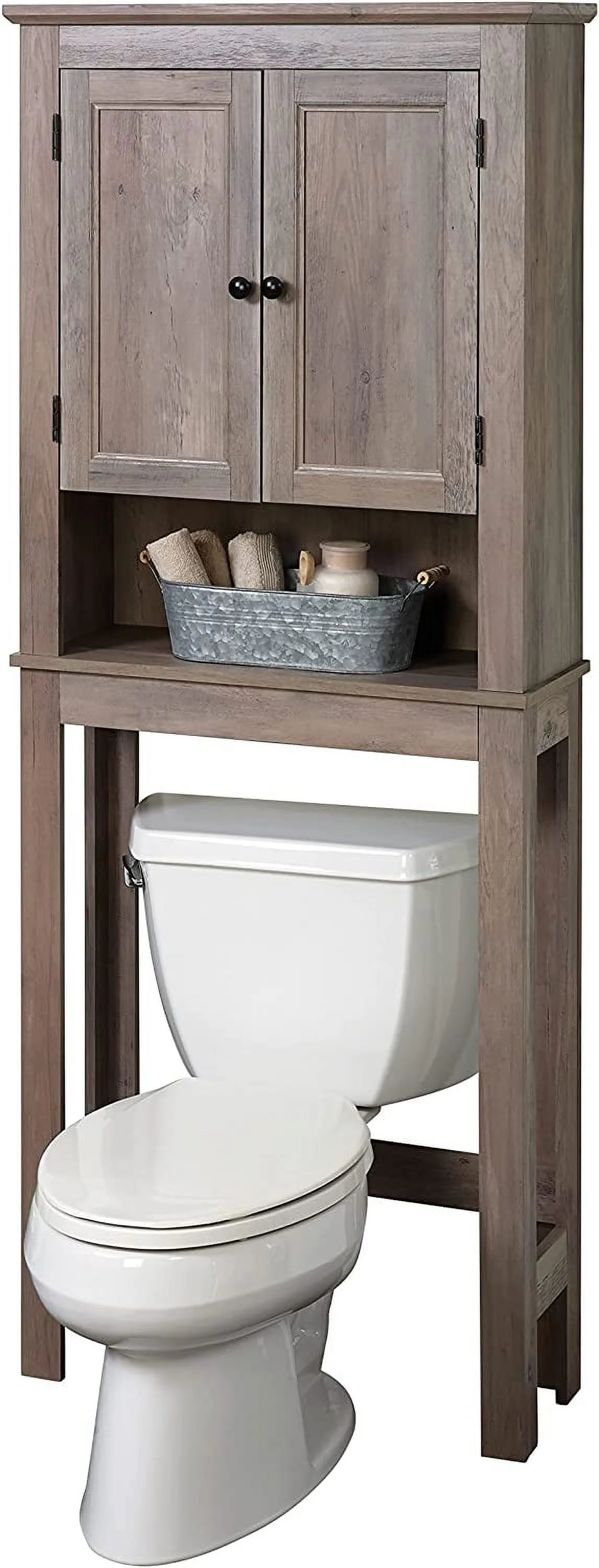 YILAN Custom Suite Over The Toilet Storage, 2-Door Bathroom Spacesaver, Cabinet with 3 Tiers of Storage, Distressed Gray