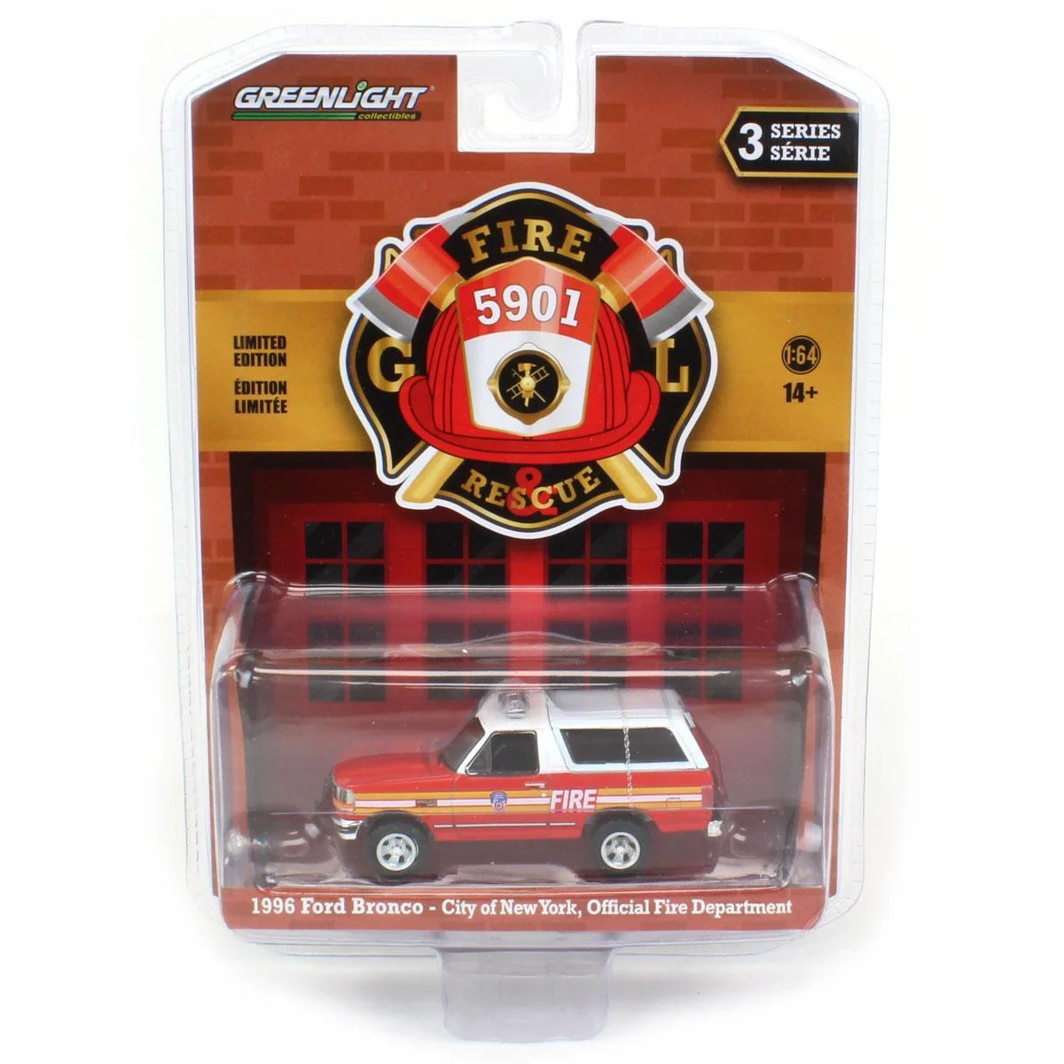 Greenlight Collectibles 1/64 1996 Ford Bronco, FDNY, Fire & Rescue Series 3 67030-E