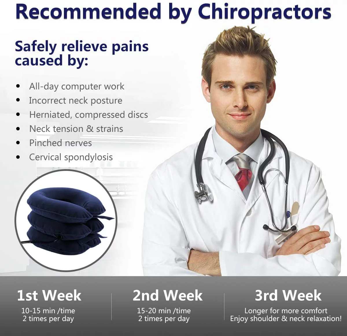 Cervical Neck Traction Device for Instant Neck Pain Relief - Inflatable & Adjustable Neck Stretcher Neck Support Brace, Best Neck Traction Pillow for Home Use Neck Decompression