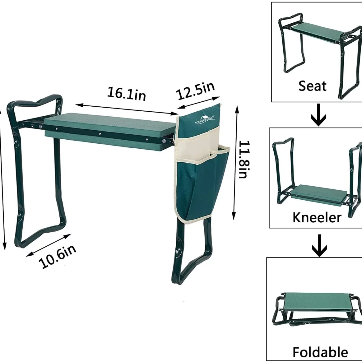 Garden Kneeler and Seat Folding Multi-Functional Steel Garden Stool with Tool Bag EVA Kneeling Pad