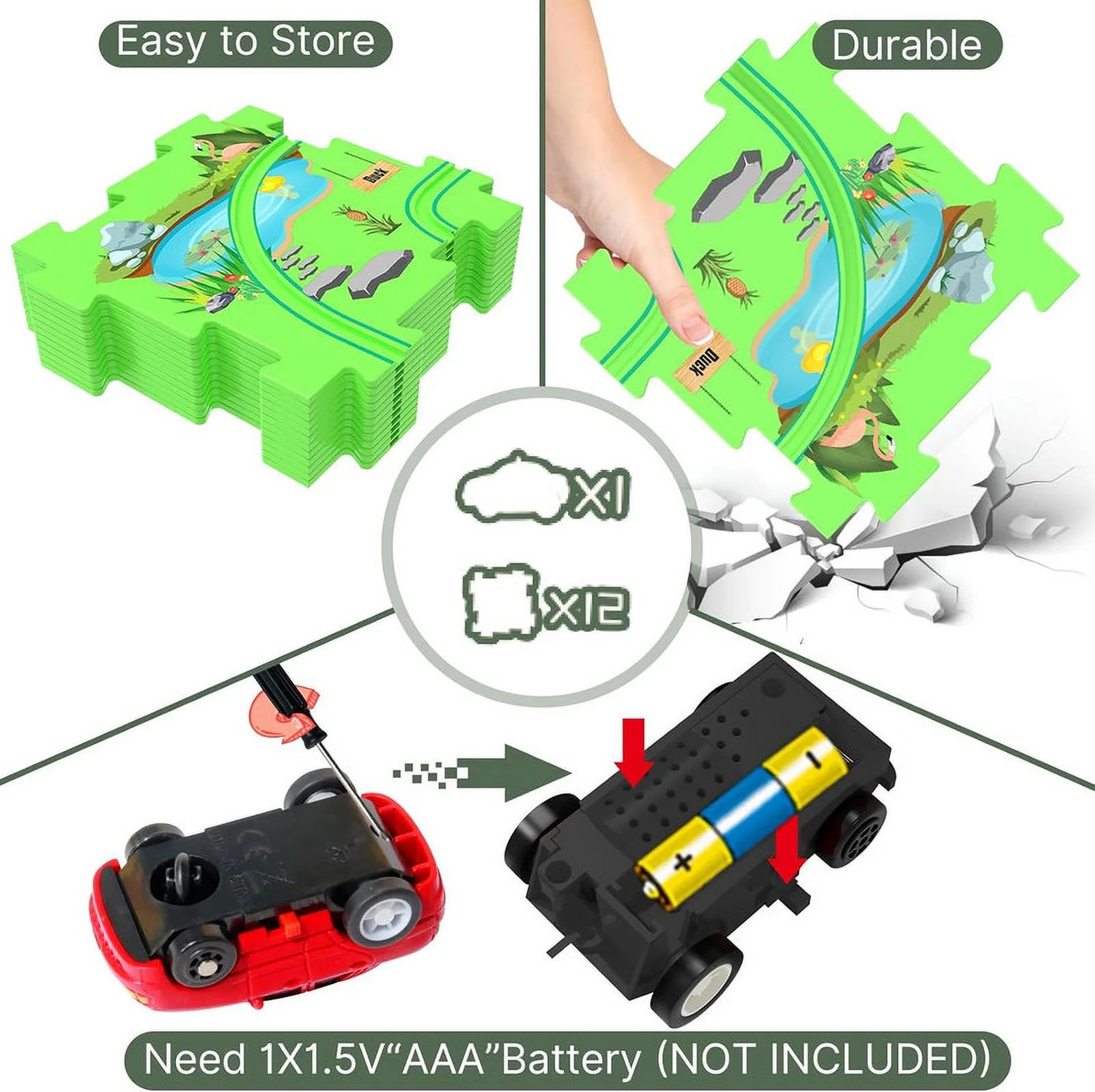 Puzzle Track Play Set, Battery-Operated Toy Vehicles & Plastic Puzzle Board, Educational Toys for Kids Ages 3-5, Toddlers Puzzle Rail Car, Montessori Toys Gift for 3 4 5 6 Year Old Boys Girls