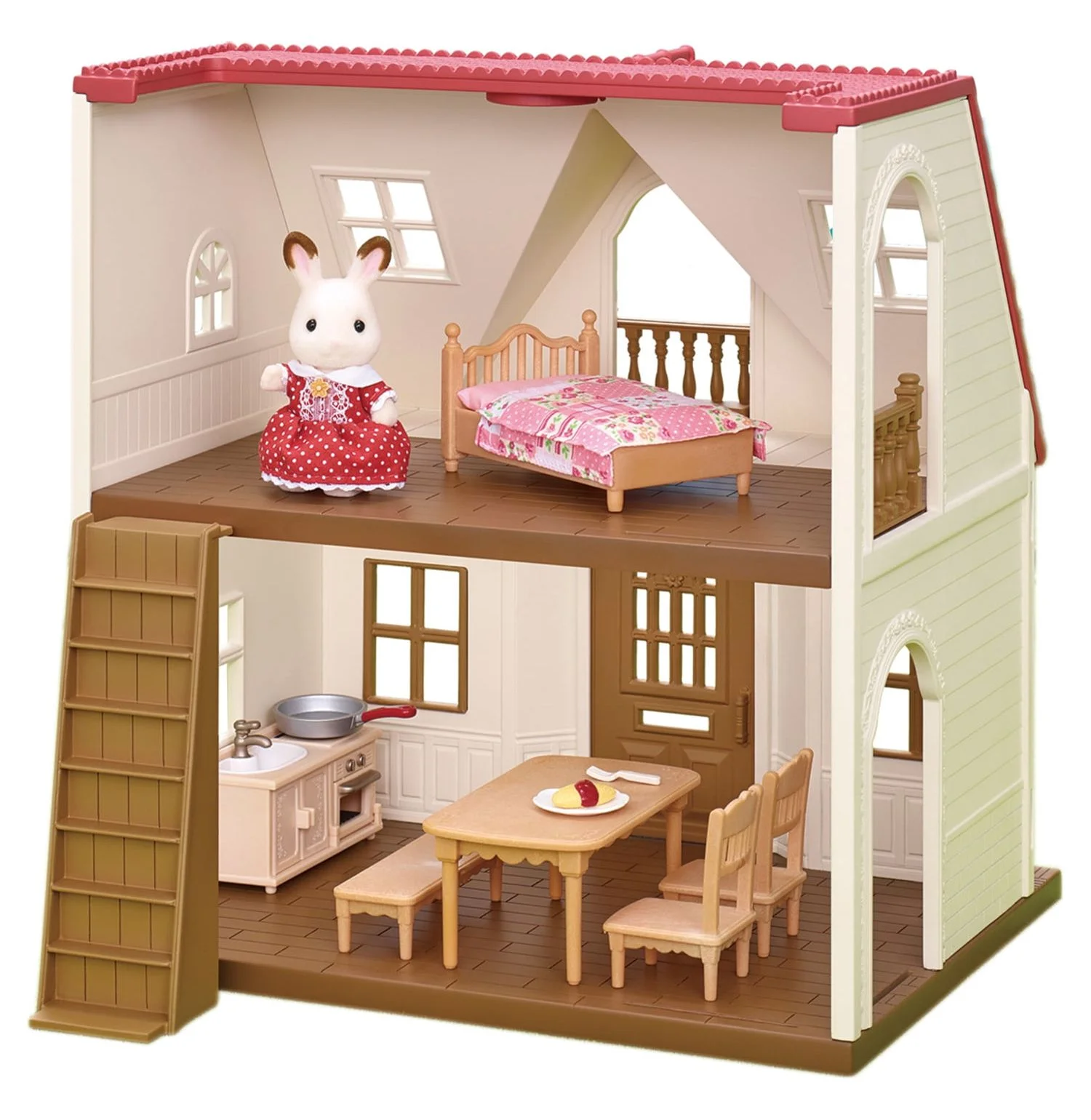 Calico Critters Red Roof Cozy Cottage, Dollhouse Playset with Figure, Furniture and Accessories