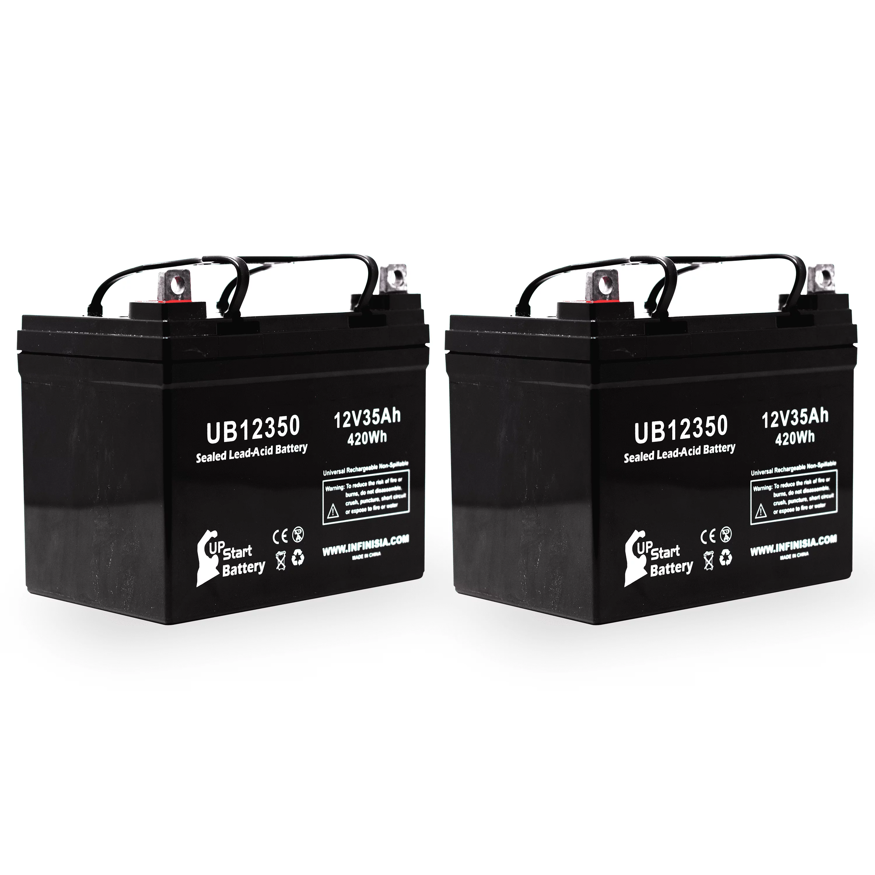 2x Pack - Compatible Invacare POWER 9000 Battery - Replacement UB12350 Universal Sealed Lead Acid Battery (12V, 35Ah, 35000mAh, L1 Terminal, AGM, SLA)