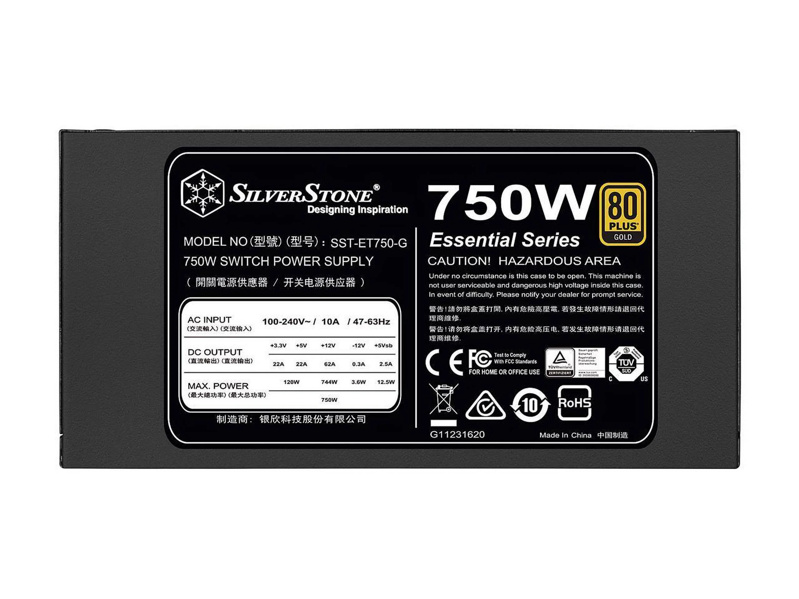 SilverStone Essential Series SST-ET750-G 750 W ATX 80 PLUS GOLD Certified Active PFC(PF > 0.90 at full load) PFC Power Supply