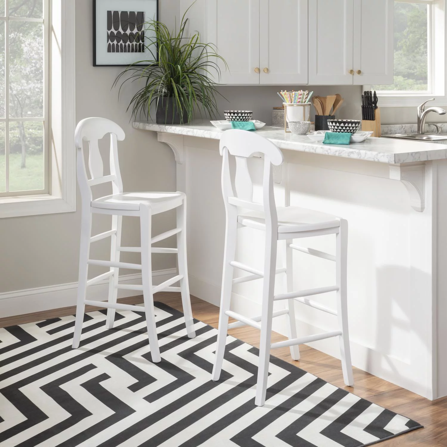 Linon Vander 30 in. Backless Bar Stool - White - Set of 2