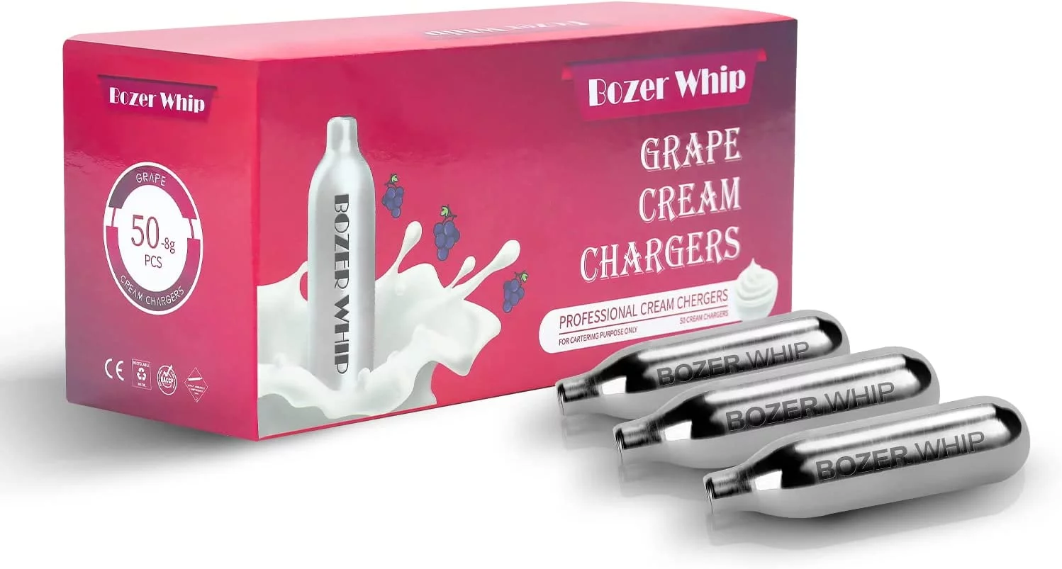 BozerWhip 2 Box Whipped Cream Charger Grape Flavor 1200 Count N2O Cartridges 8.2 garm Nitrous Oxide Chargers