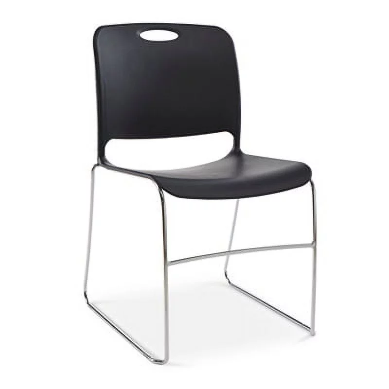 Zeus Armless Poly Stacking Chair Black Polypropylene/Chrome Metal Frame