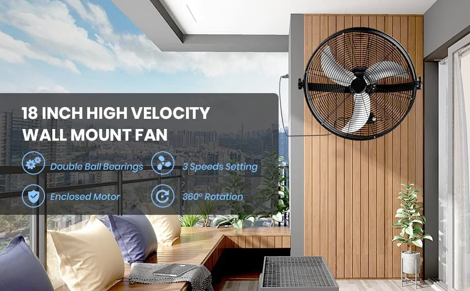 Simple Deluxe 18 inch High Velocity Wall Mount Fan with Rack, 3 Speed Industrial/Commercial Metal Ventilation Fan
