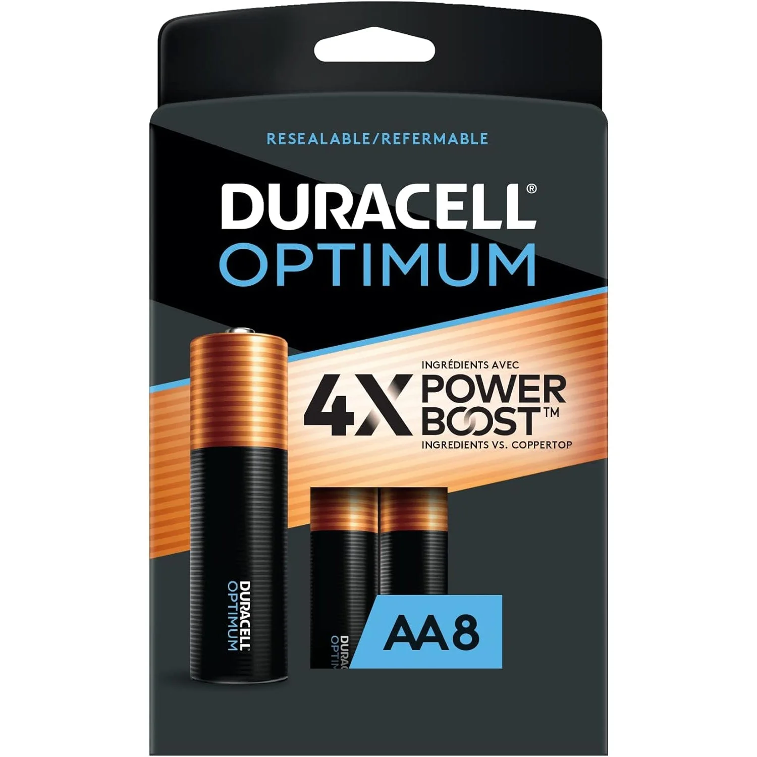 Duracell Optimum AA Alkaline Batteries | Long Lasting 1.5V Double A Battery | Resealable Package for Storage | 8 Count