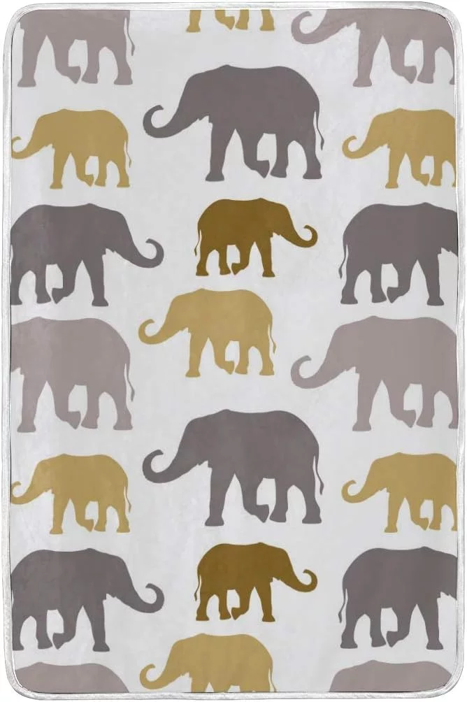 Hidove Queen Cozy Warm Throw Thermal Soft Bed Blanket 60x90 in Elephants On White Flannel Fleece Blanket for Men Women Adults