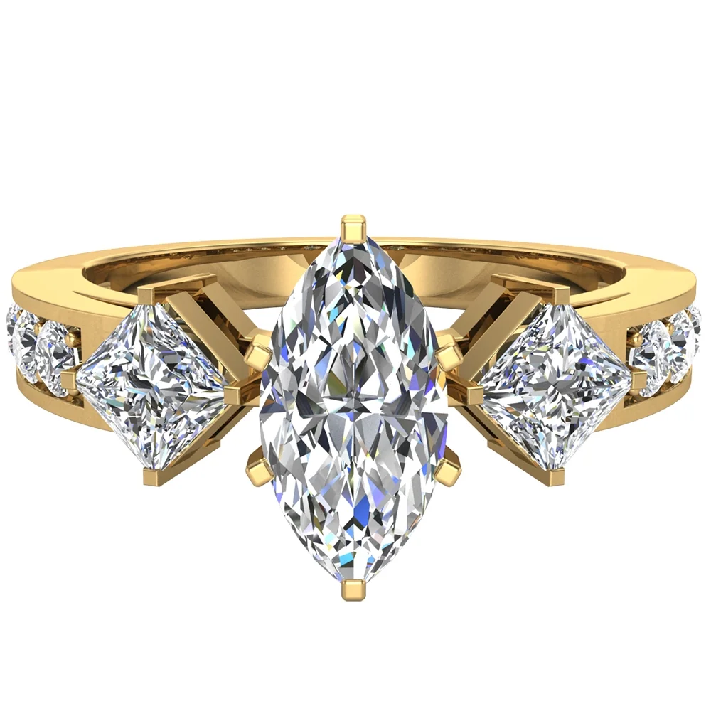 Three-stone Diamond Engagement Ring Marquise and Princess Cut Rings 14K Gold 1.40 CT TW