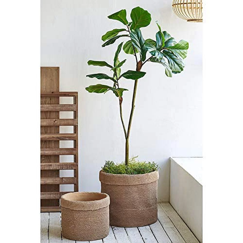 A&B Home Set of 2 Faux Woven Basket Cement Planters