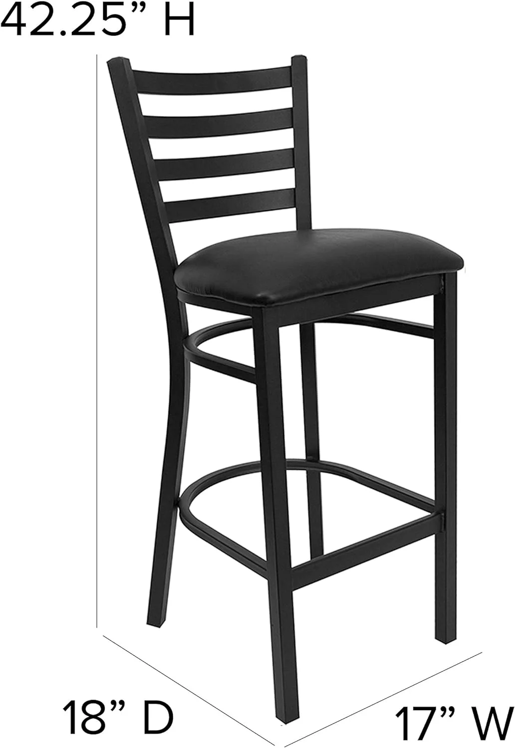 Black Ladder Back Metal Restaurant Barstool - Black Vinyl Seat