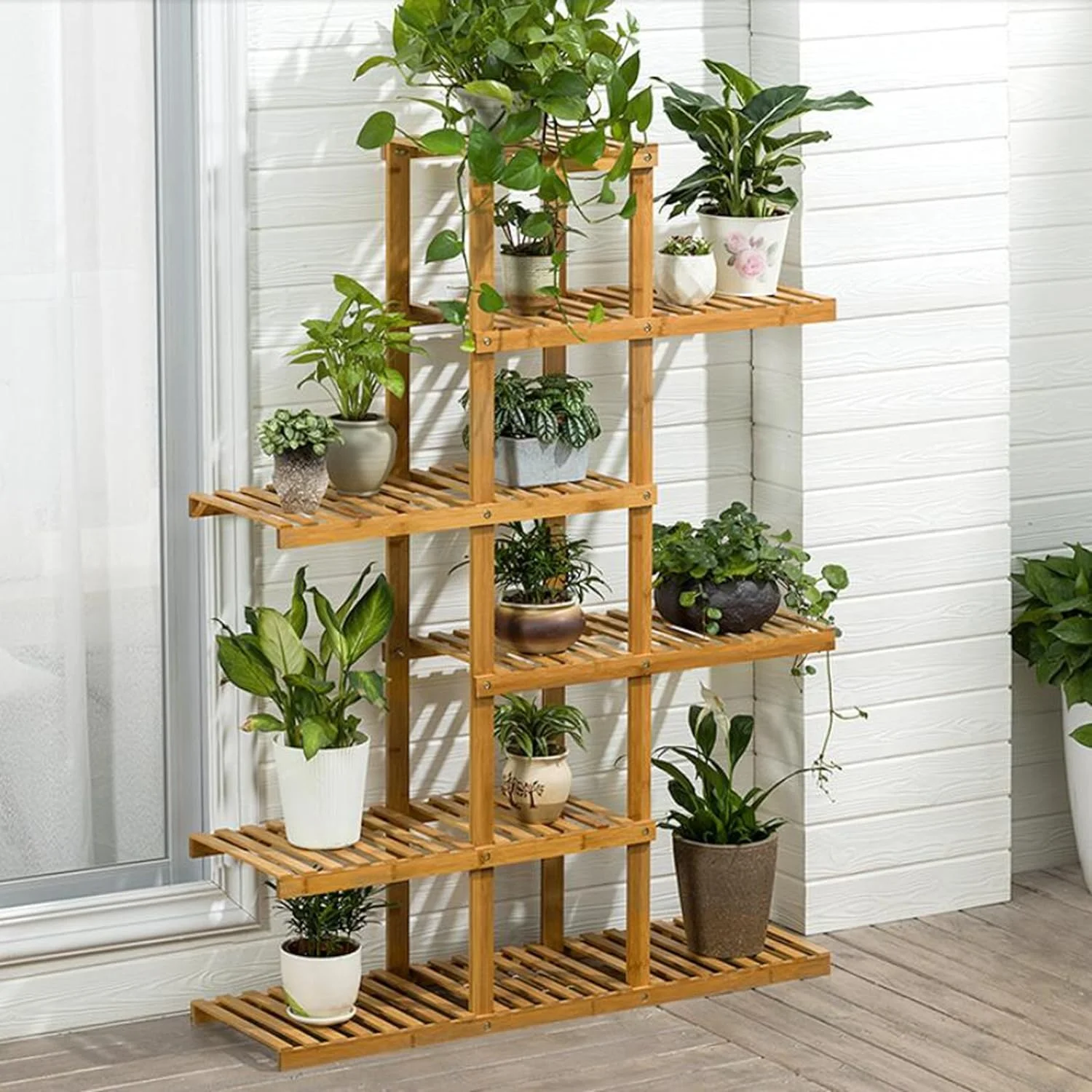 Wooden Flower Stands Plant Display Rack Choose 3 4 5 6 Shelf For Multiple Plants Large Wood Plant Rack Holder Garden Shelves (6 Shelf)