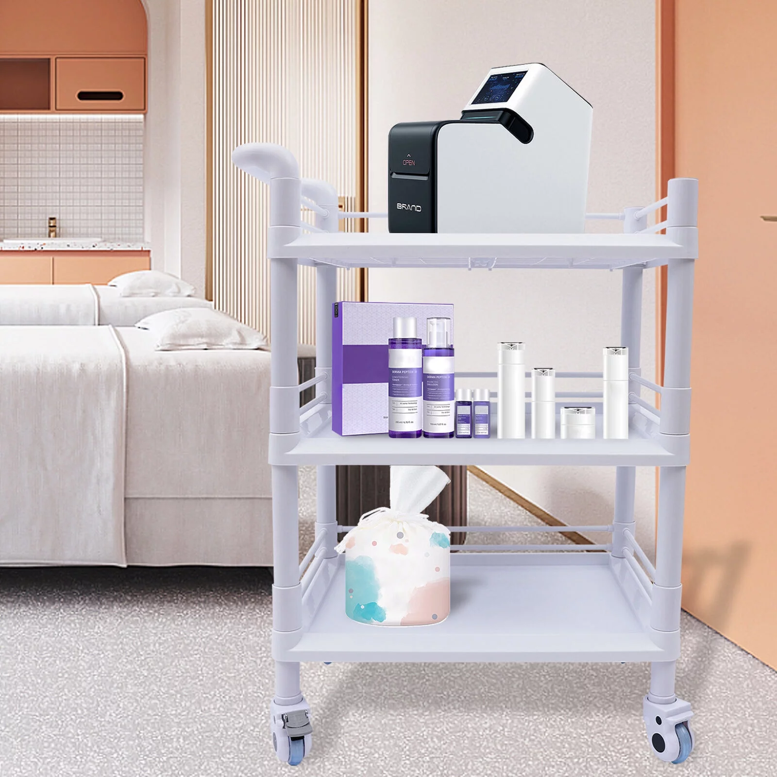 CNCEST 3 Tiers Medical Trolley Mobile Utility Rolling Serving Cart w/ Lockable Wheels