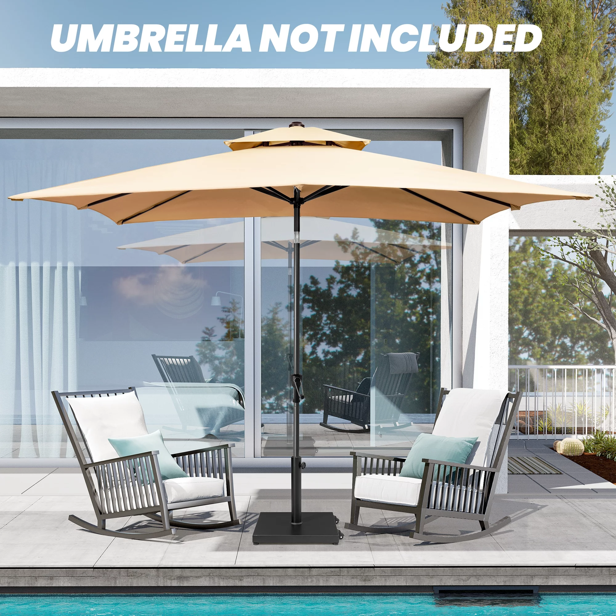 Pellebant 40 lbs Heavy Duty Square Concrete Patio Umbrella Base with 2 Wheels in Black