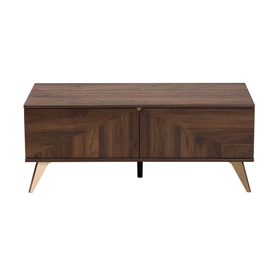 Baxton Studio Graceland Walnut Brown Finished Wood 2-Drawer Coffee Table