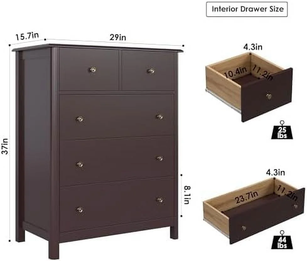 xrboomlife White Dresser with 5 Drawers  Tall Dresser Chest of Drawers  5 Drawer Dresser with Deep Space  Wood Dresser  Cabinet for Living Room  Hallway  Office  White