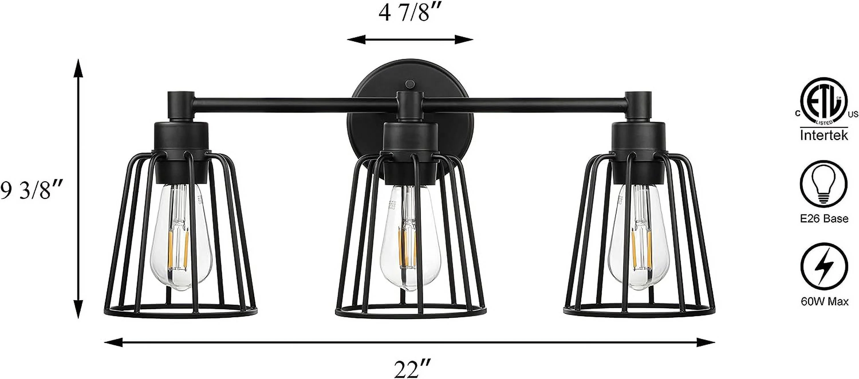 CXIAN Bathroom Vanity Light, 3 Light Farmhouse Cage Wall Light, Industrial Black Wall Sconce Lighting XB-W1287-3-MB