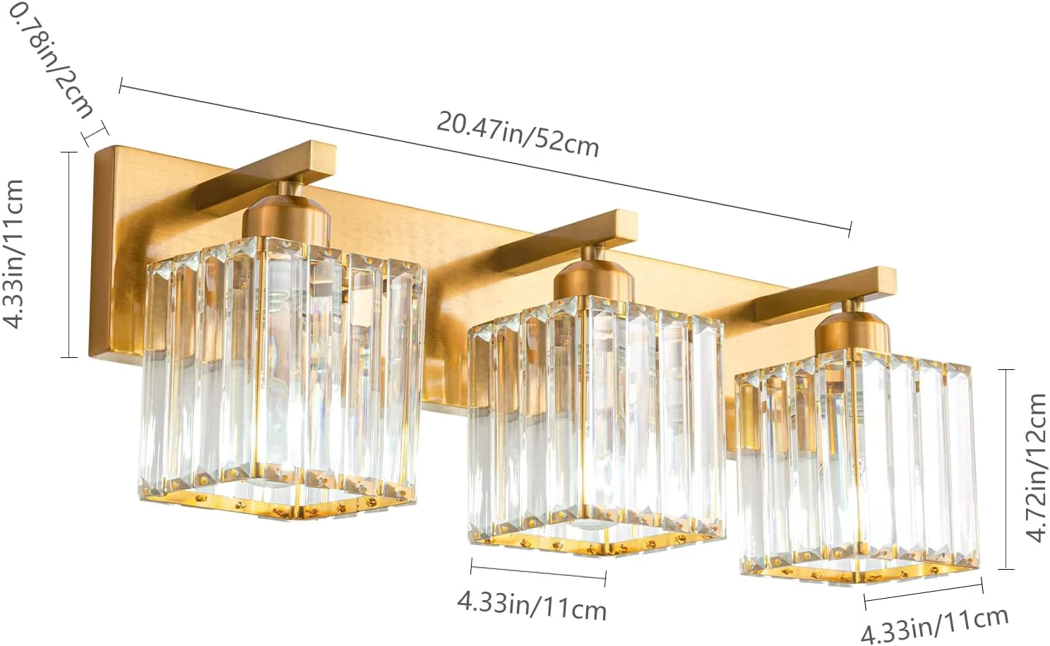 XIANMM Modern Gold Crystal Bathroom Vanity Light 3-Lights Modern Bathroom Wall Light Gold Bathroom Vanity Light Fixtures 002 Gold 3-Light