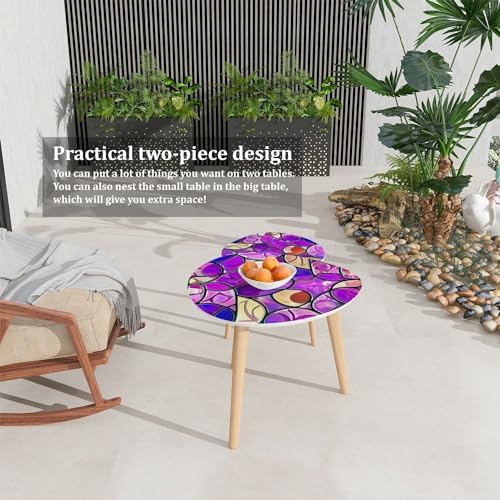 YPDRYGV Small Coffee Nesting  Abstract Stained Glass Mosaic Violet Circles Triangle End  Center   Modern   Room Bedroom Balcony