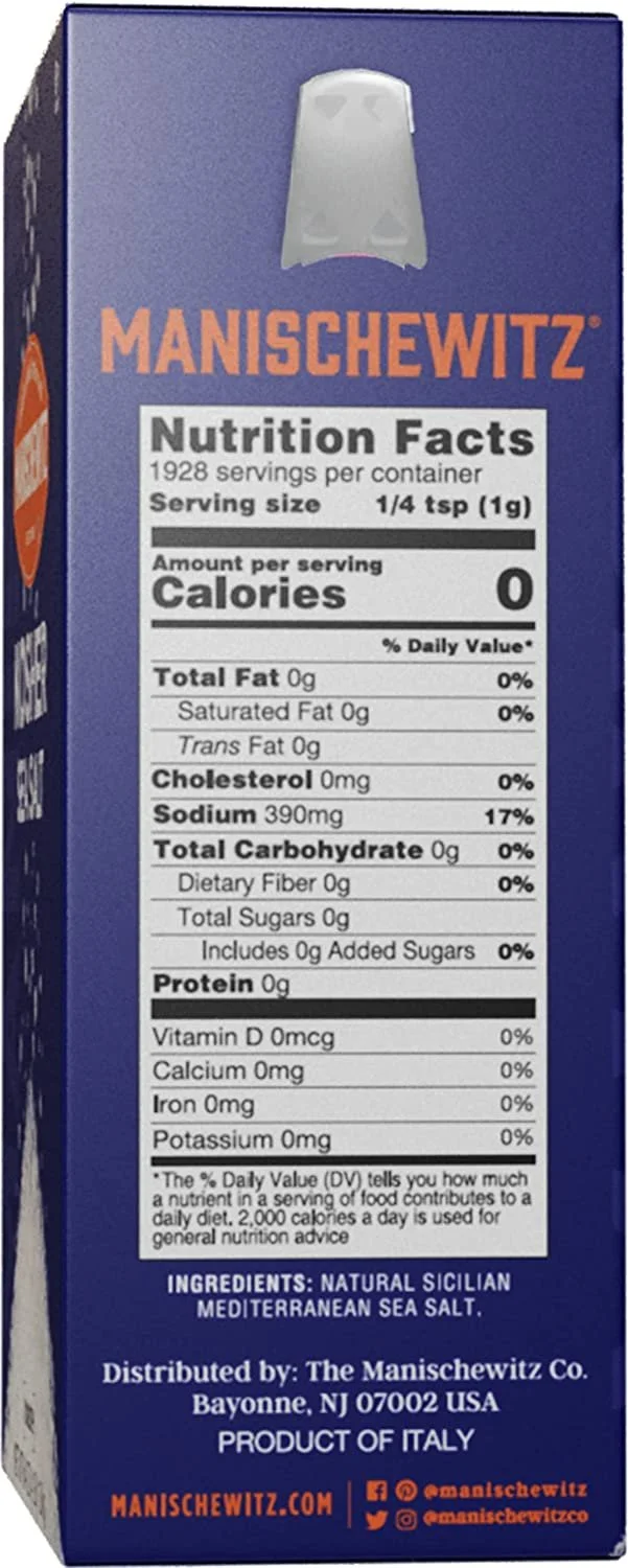 Manischewitz Natural Kosher Salt 4lb Box  EZ-Pour Spout  100% Coarse Sea Salt from Sicily Italy  Iodine Free  No Additives or Fillers  Salt Grinder Refill  25% more than 3lb box