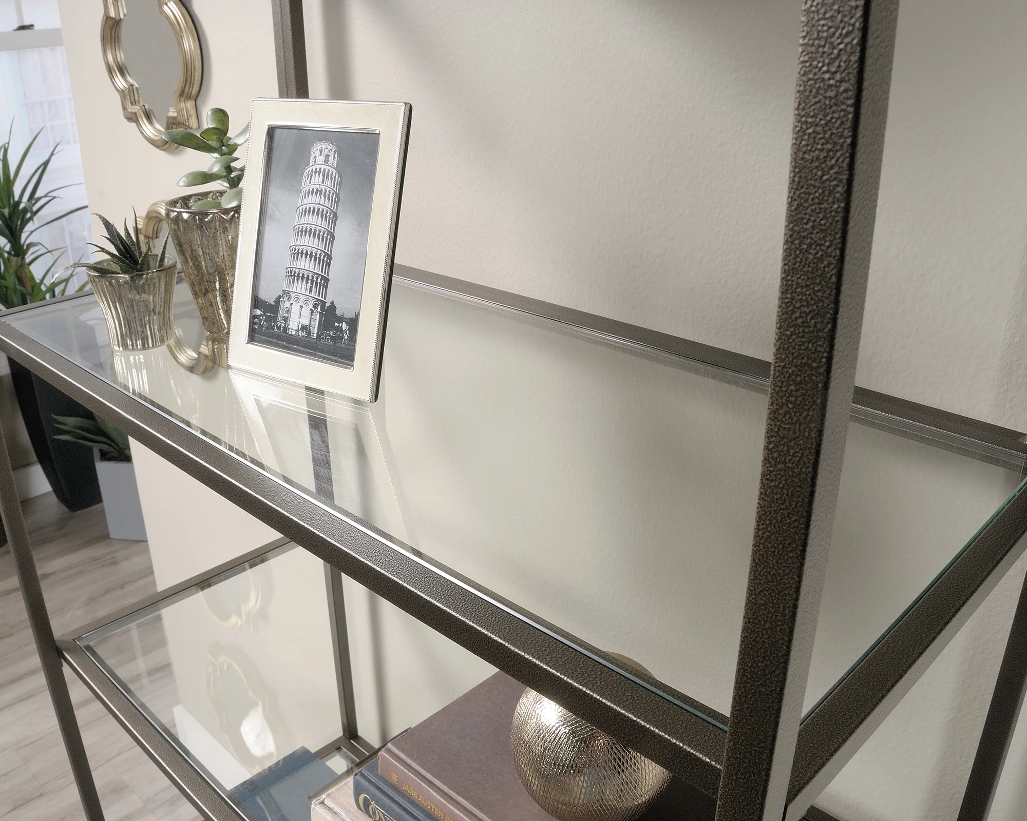 International Lux 5-Shelf Metal & Glass Display Bookcase