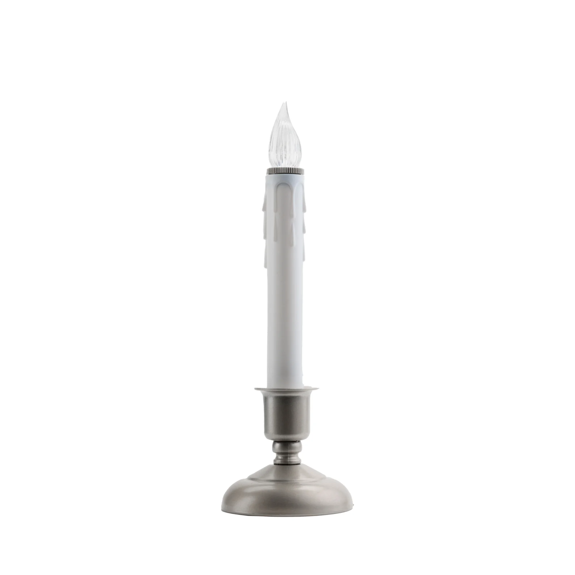 IMC Cape Cod Battery Operated LED Window Candle with Timer & Wax Drips, Pewter Base, Warm White Flame Bulb, 9.5