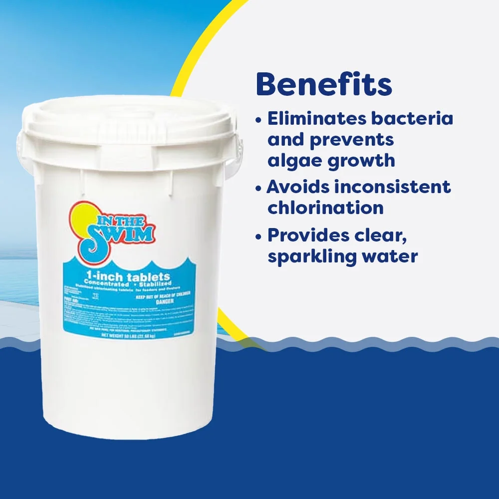 In The Swim 1 Inch Stabilized Chlorine Tablets for Sanitizing Swimming Pools - Fast Dissolving - 90% Available Chlorine - Tri-Chlor - 50 Pounds U001050050AE
