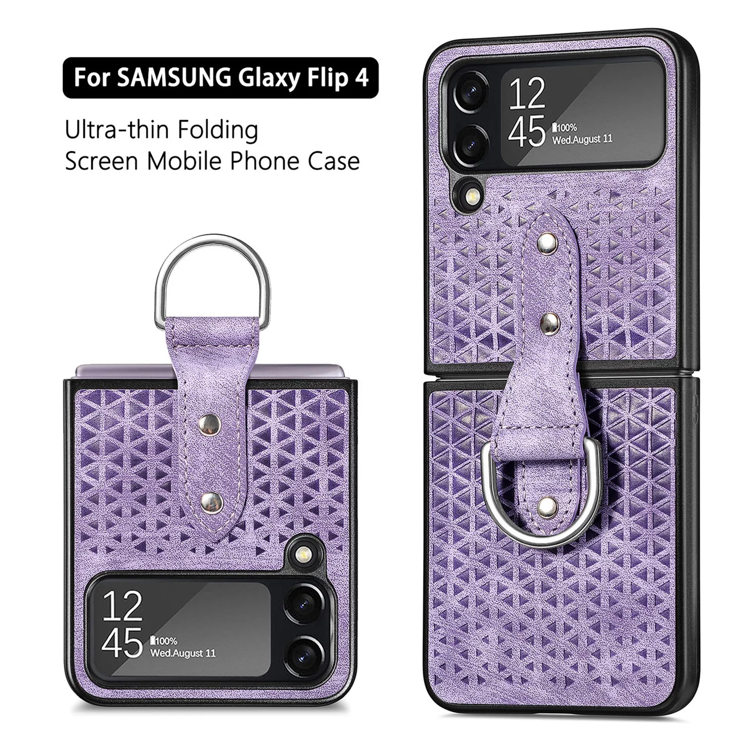 SaniMore for Samsung Galaxy Z Flip 4 Folding Case with Anti-Slip Strap, Rugged PC Case for Samsung Z Flip 4 Cover with Wireless Charging & Ring Lanyard Full Body Protective Case, Green