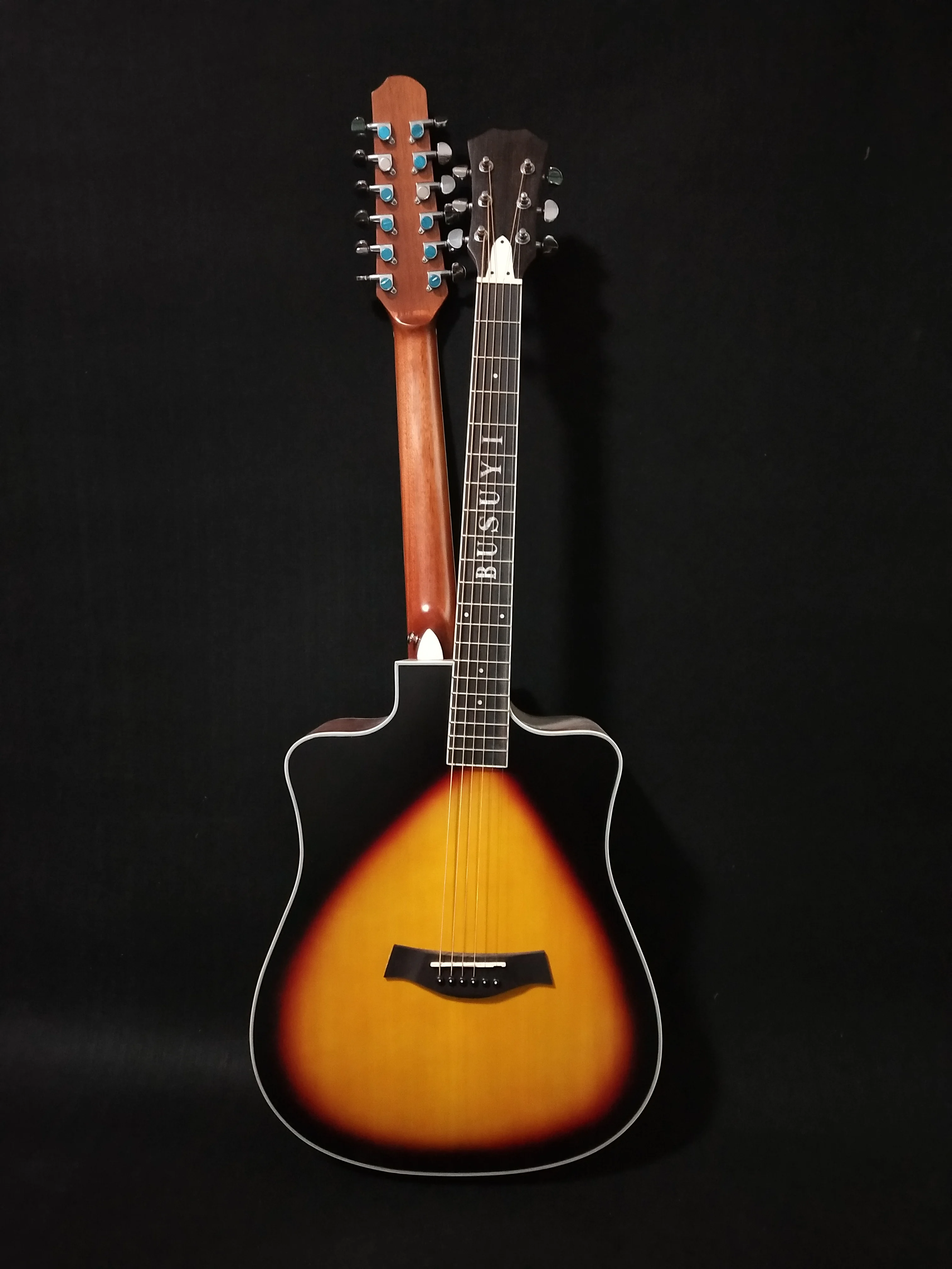 12 String Acoustic / 6 String Acoustic, Double Sided, Travel, Busuyi Guitar, (Sunset) All Levels