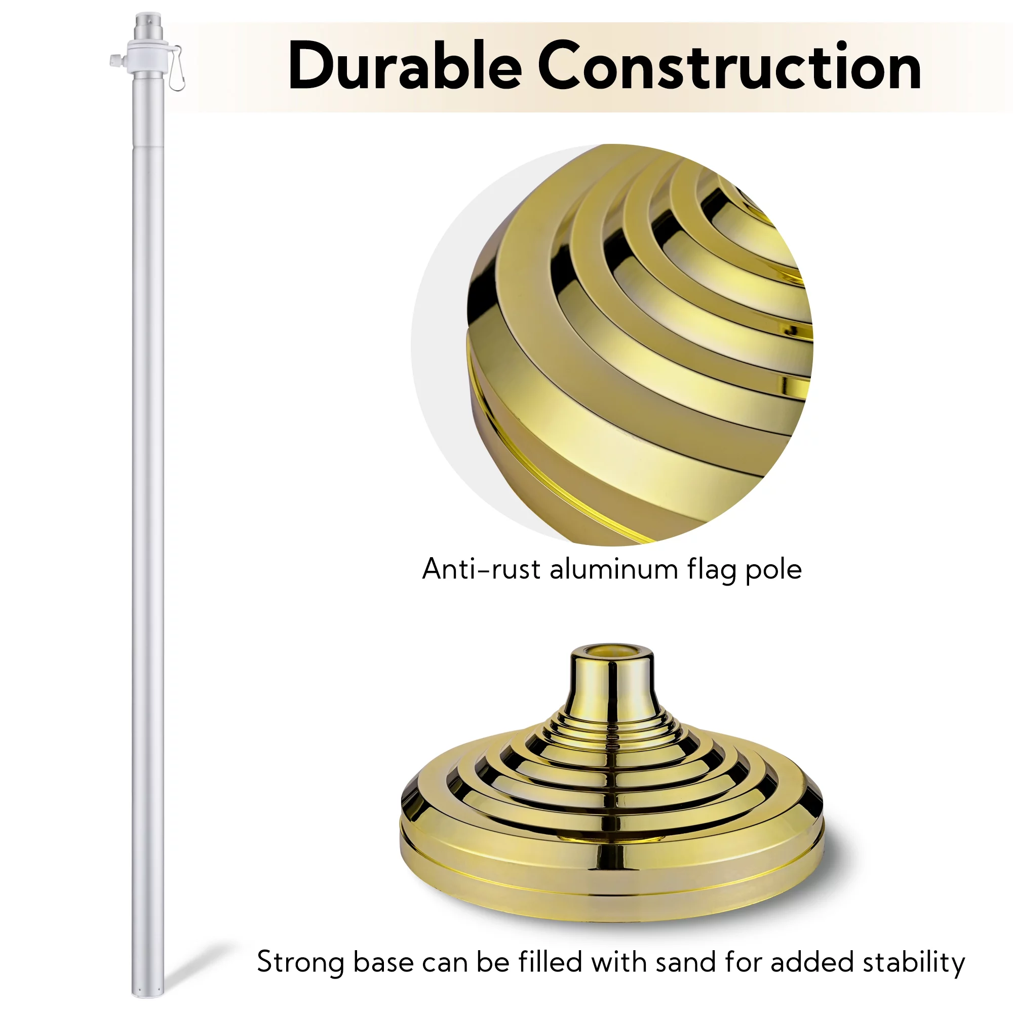 Yescom 8FT Telescoping Indoor Flag Pole Kit Aluminum Sliver Pole Ball Topper with 3x5Ft US Flag & Base Stand 2 Pack