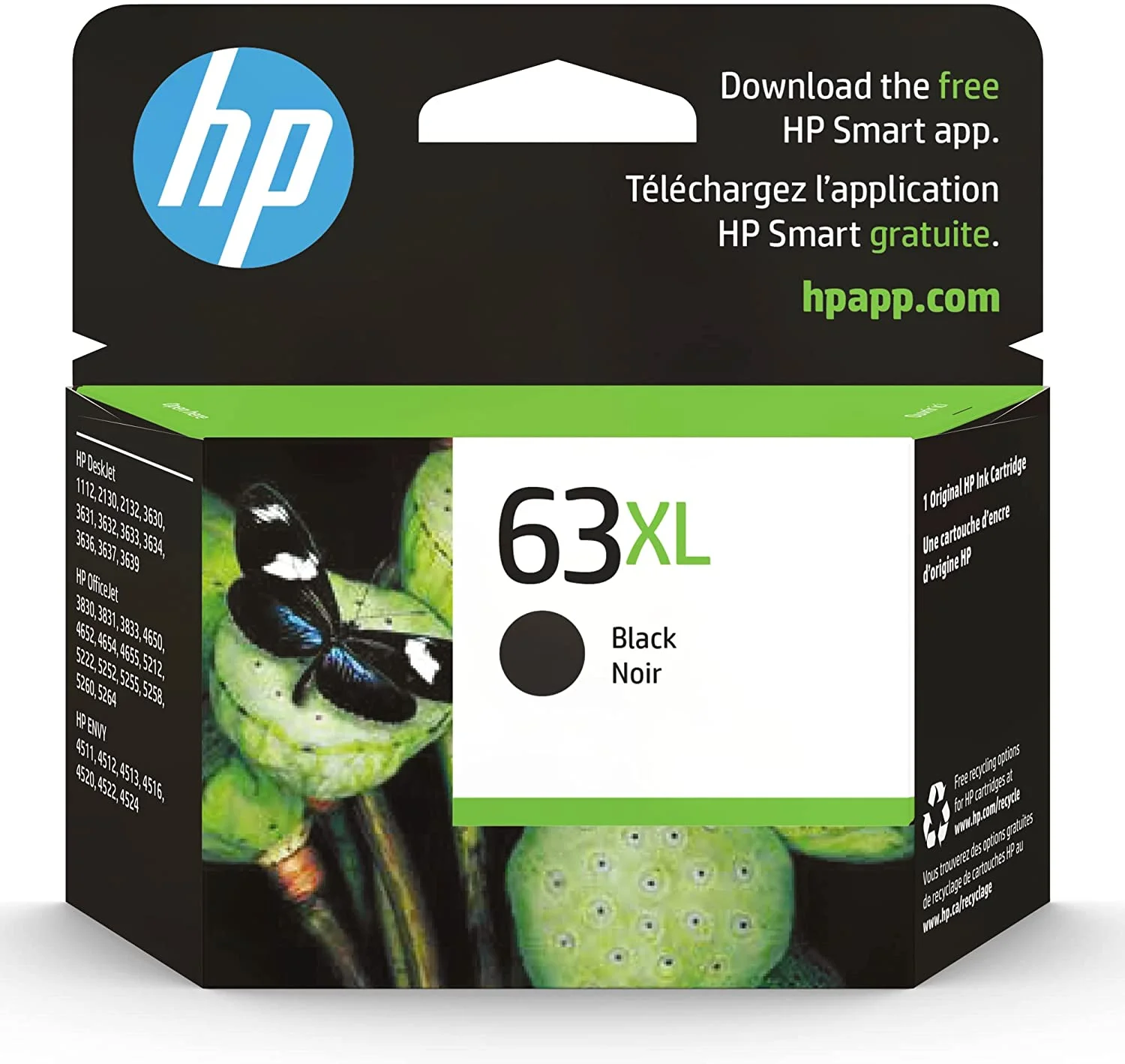 HP 63XL Black High-yield Ink Cartridge | Works with HP DeskJet 1112, 2130, 3630 Series; HP ENVY 4510, 4520 Series; HP OfficeJet 3830, 4650, 5200 Series | Eligible for Instant Ink | F6U64AN