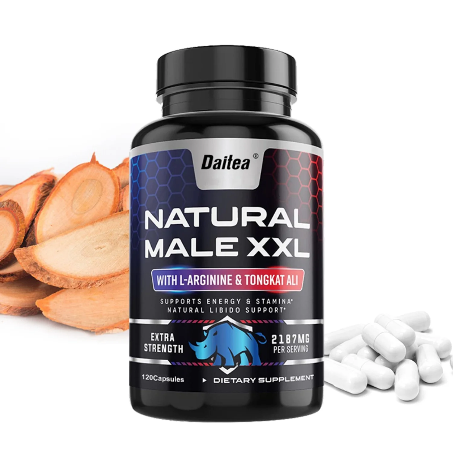 Daitea Natural Male Booster - Contains L-Arginine to Boost Energy, Endurance and Strength - 30/60/120 Capsules
