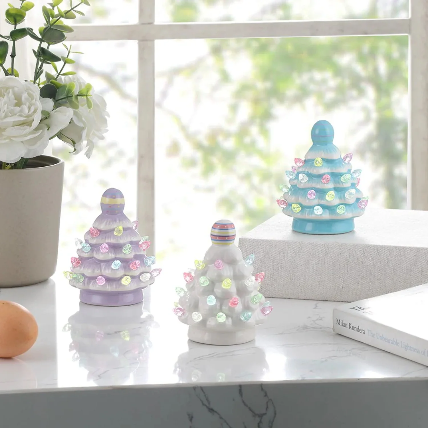 Mr. Cottontail Set of 3 Ceramic 4.1 Miniature Trees with Easter Egg Toppers