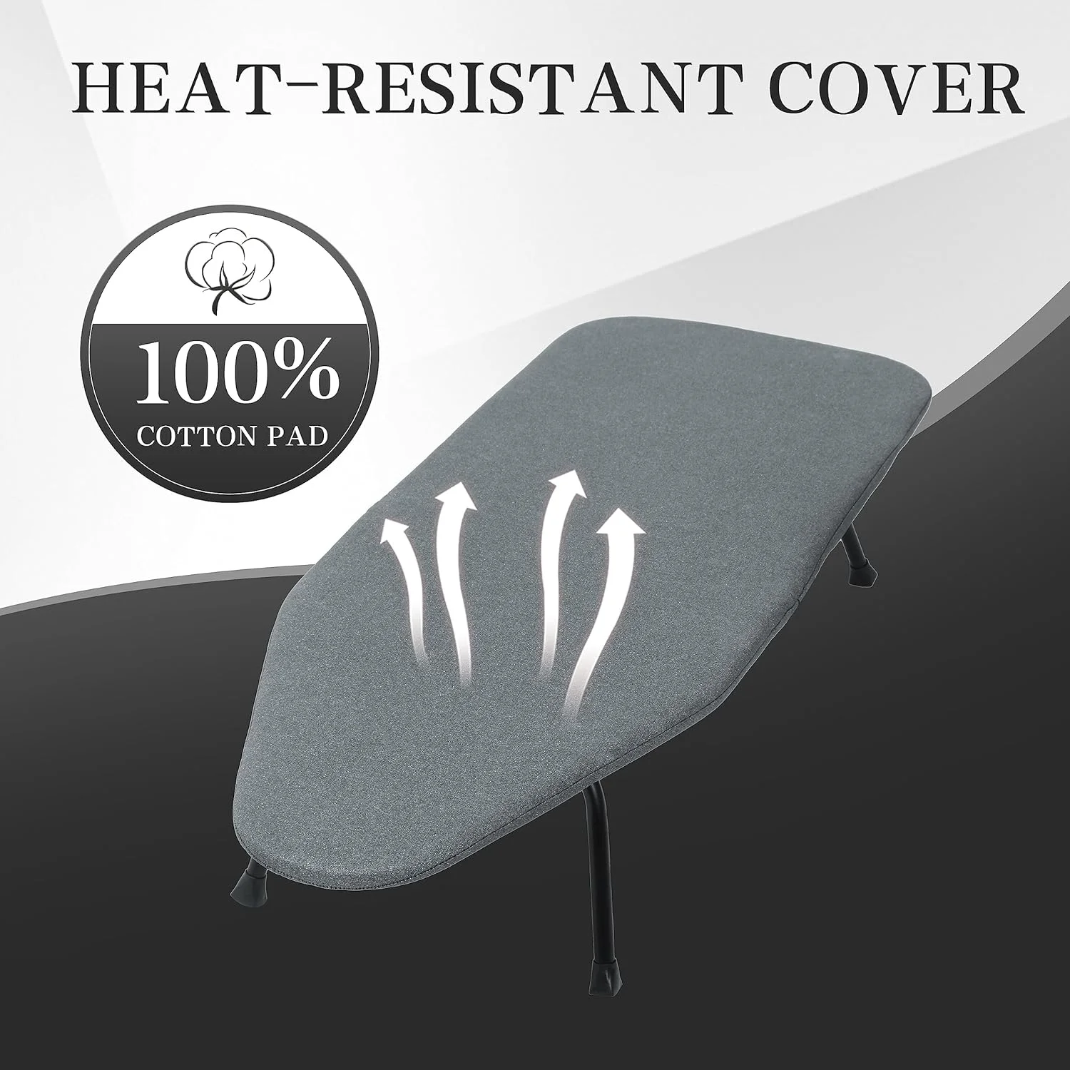 Metal Mesh Panel Tabletop Ironing Board , Foldable Iron Board , Heavy Duty Small Iron Board with Heat Resistant Cover and 100% Cotton 8mm Thicken Pad