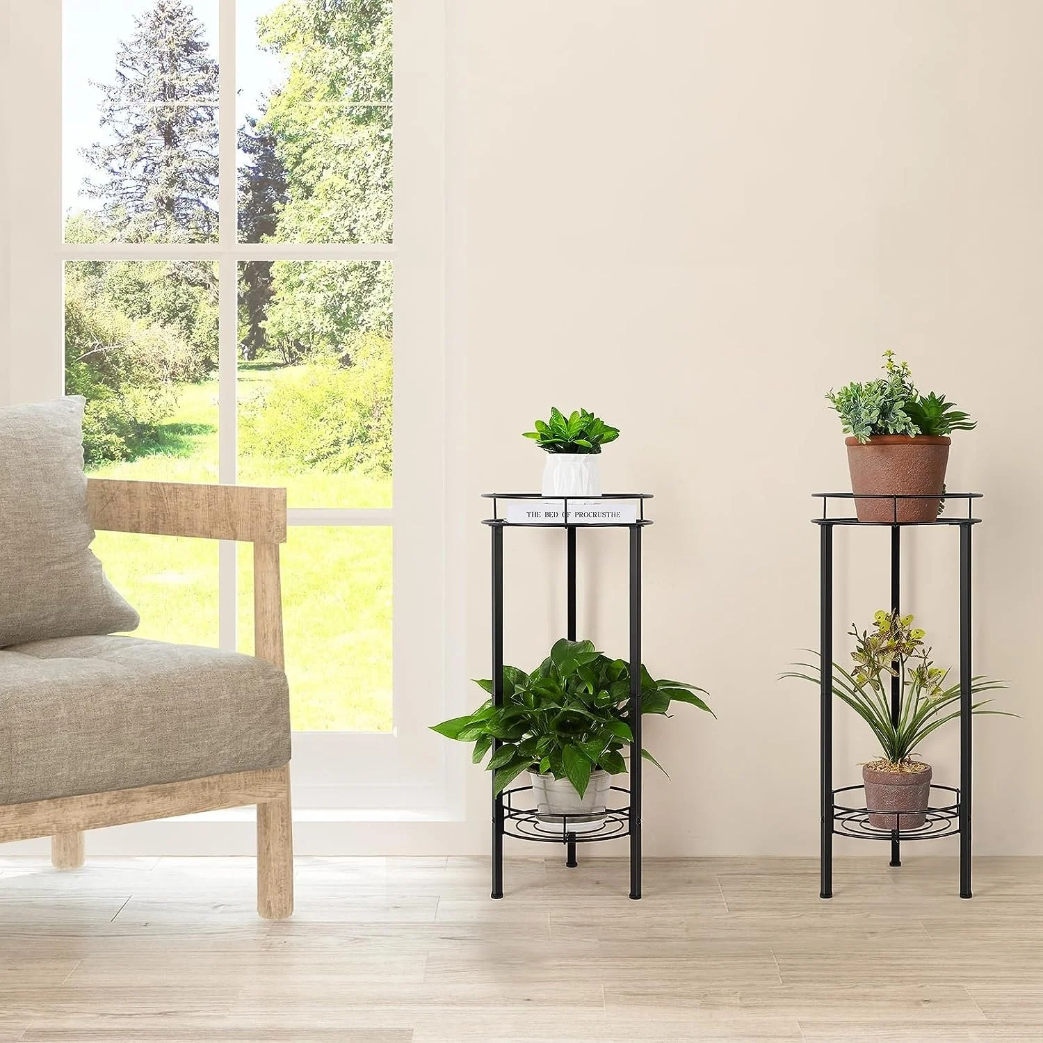 2 Pack Metal Plant Stand Silver