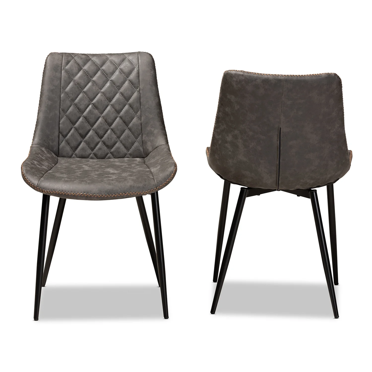 Set of 2 Baxton Studio Loire Grey and Brown Upholstered Dining Chairs