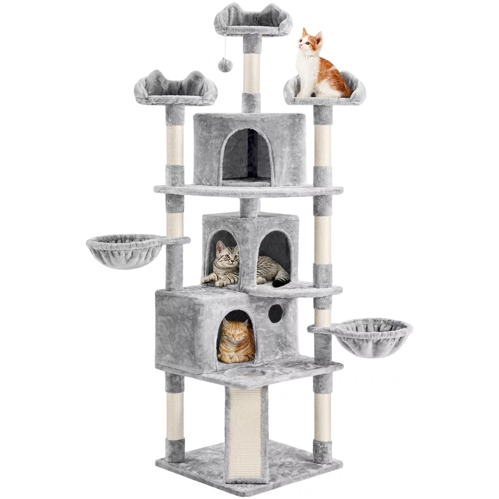 Yaheetech 76.5-inch Cat Tree Cat Tower with Condos, Light Gray