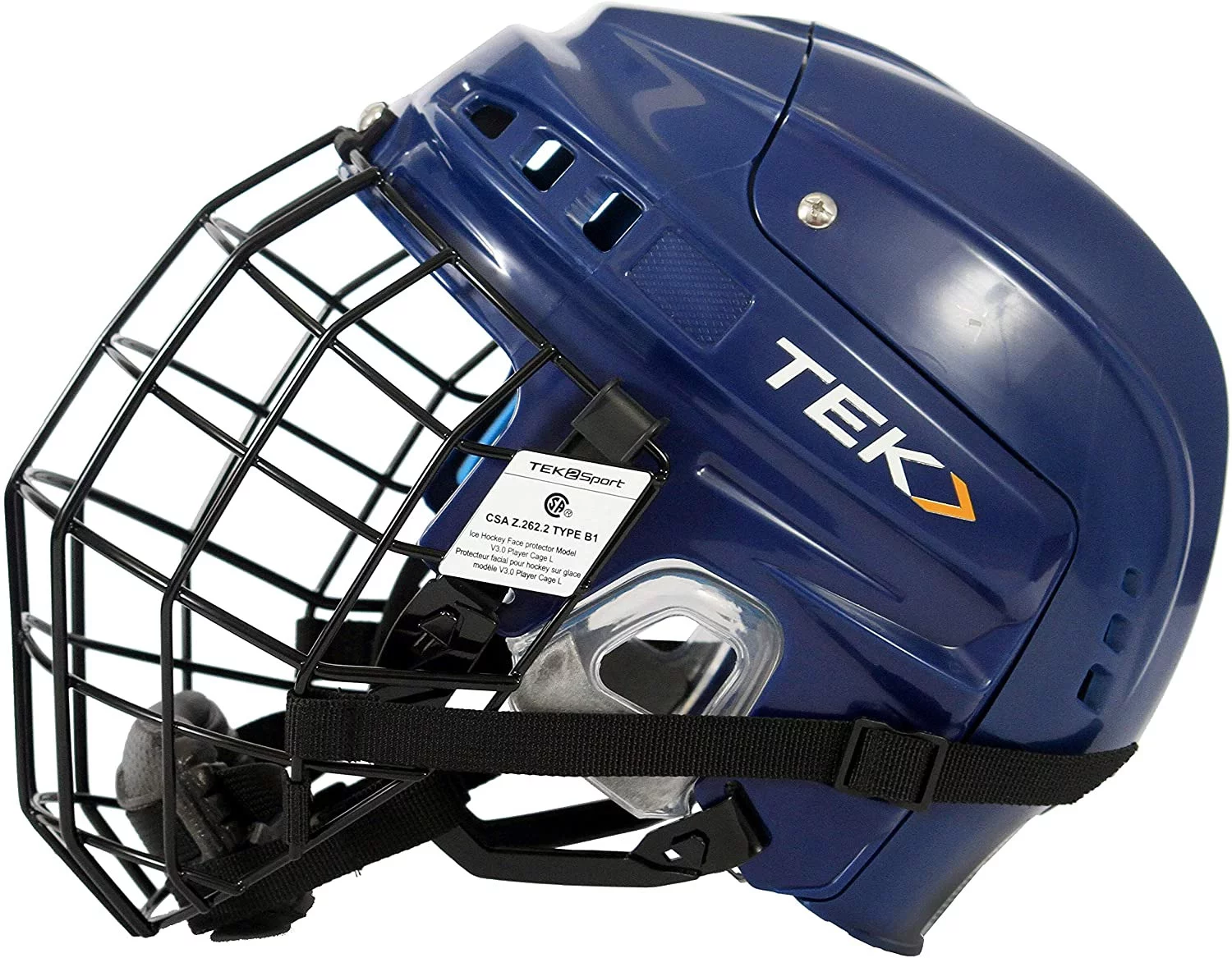 PowerTek v3.0 TEK Ice Hockey Player Helmet with Cage, Adjustable - Navy, Senior Large