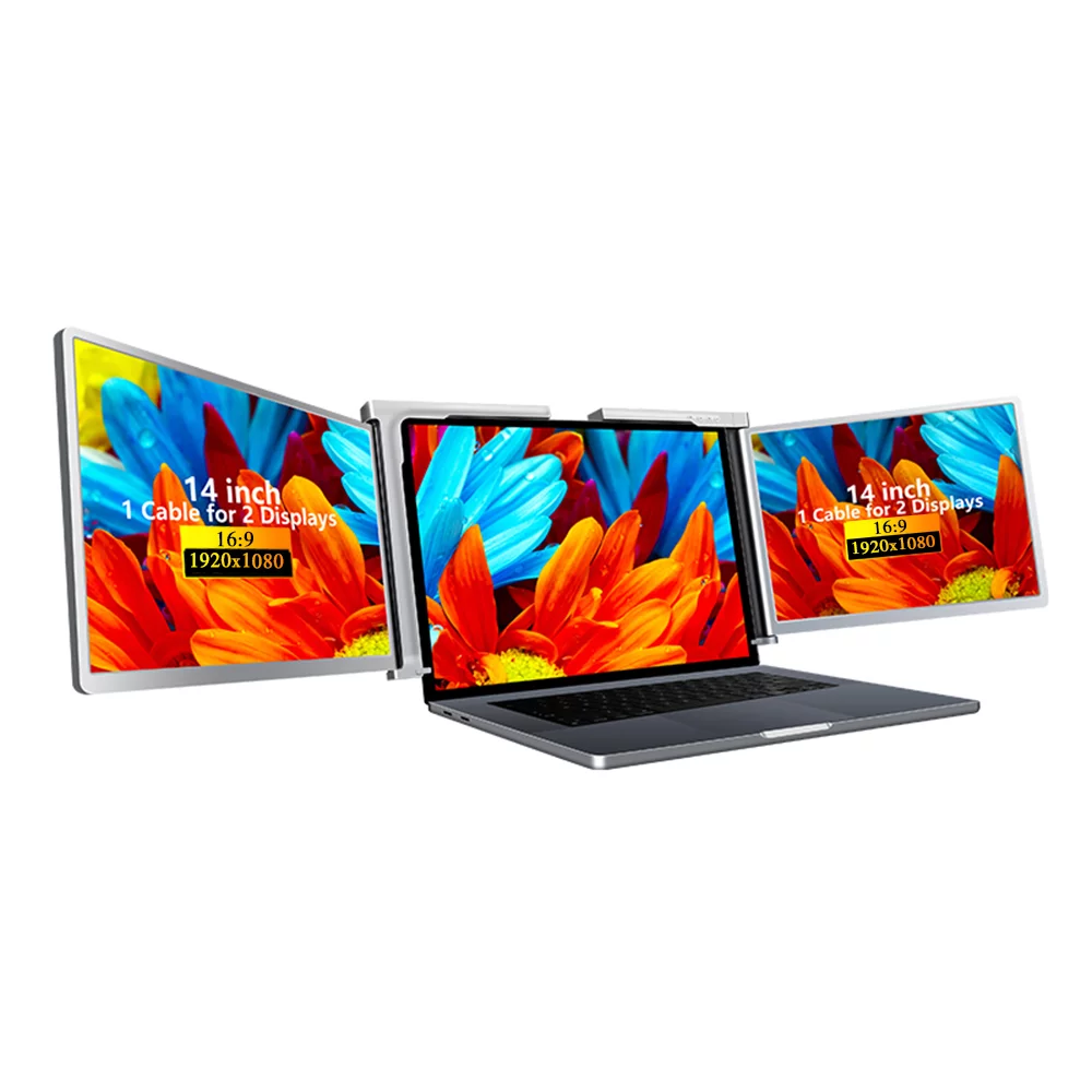 GoolRC 14 inches Laptop Expansion Screen FHD Portable Tri-screen Monitor with 1 Cable for 2 Displays for Windows, MacOS for 15-17.3 inch Laptop
