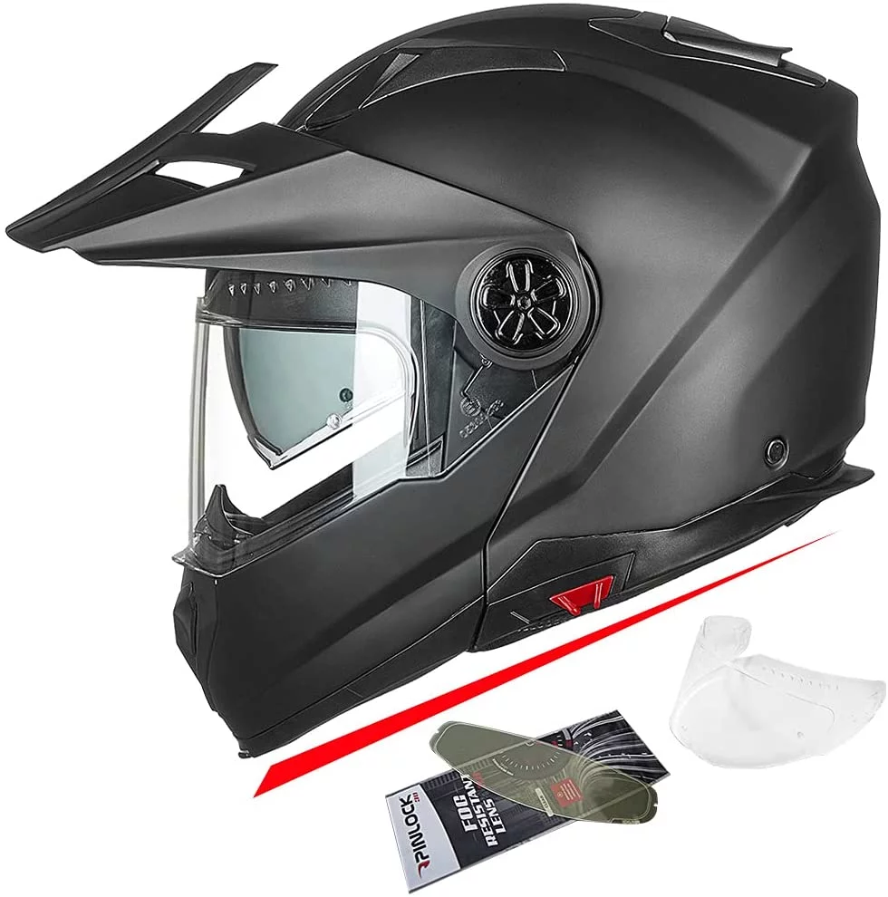 ILM Offroad ATV Helmet Full Face Modular Motorcycle Dirtbike Helmet Anti Fog Pinlock Visor for Men Women DOT (Matte Black, M)