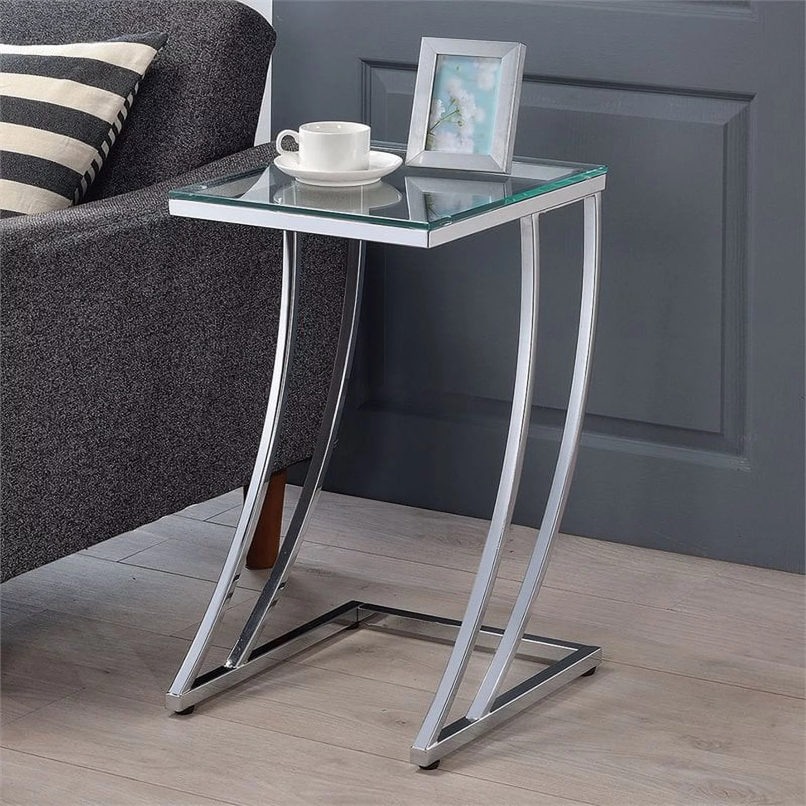 Bowery Hill Contemporary Metal Accent End Table in Chrome/Clear