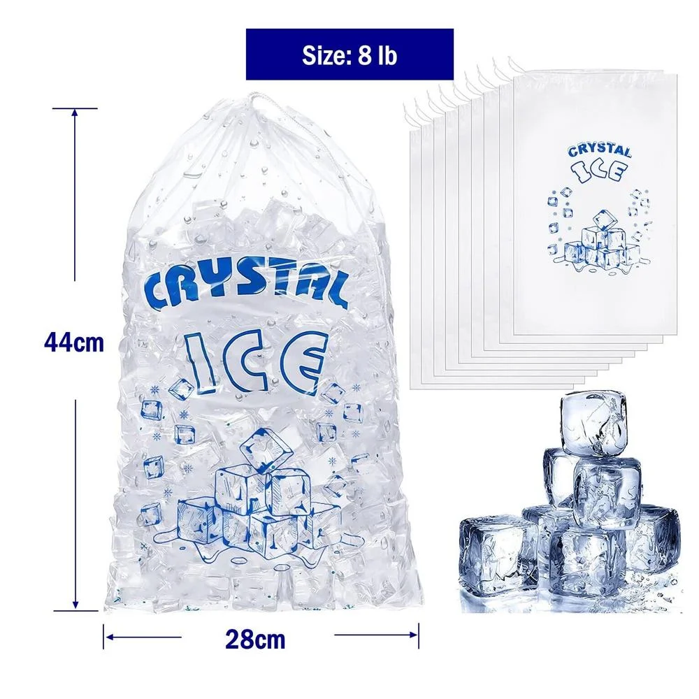 IKOMMI 100PCS Drawstring Ice Bag Clear Plastic Party Bags 8 lb Reusable AU