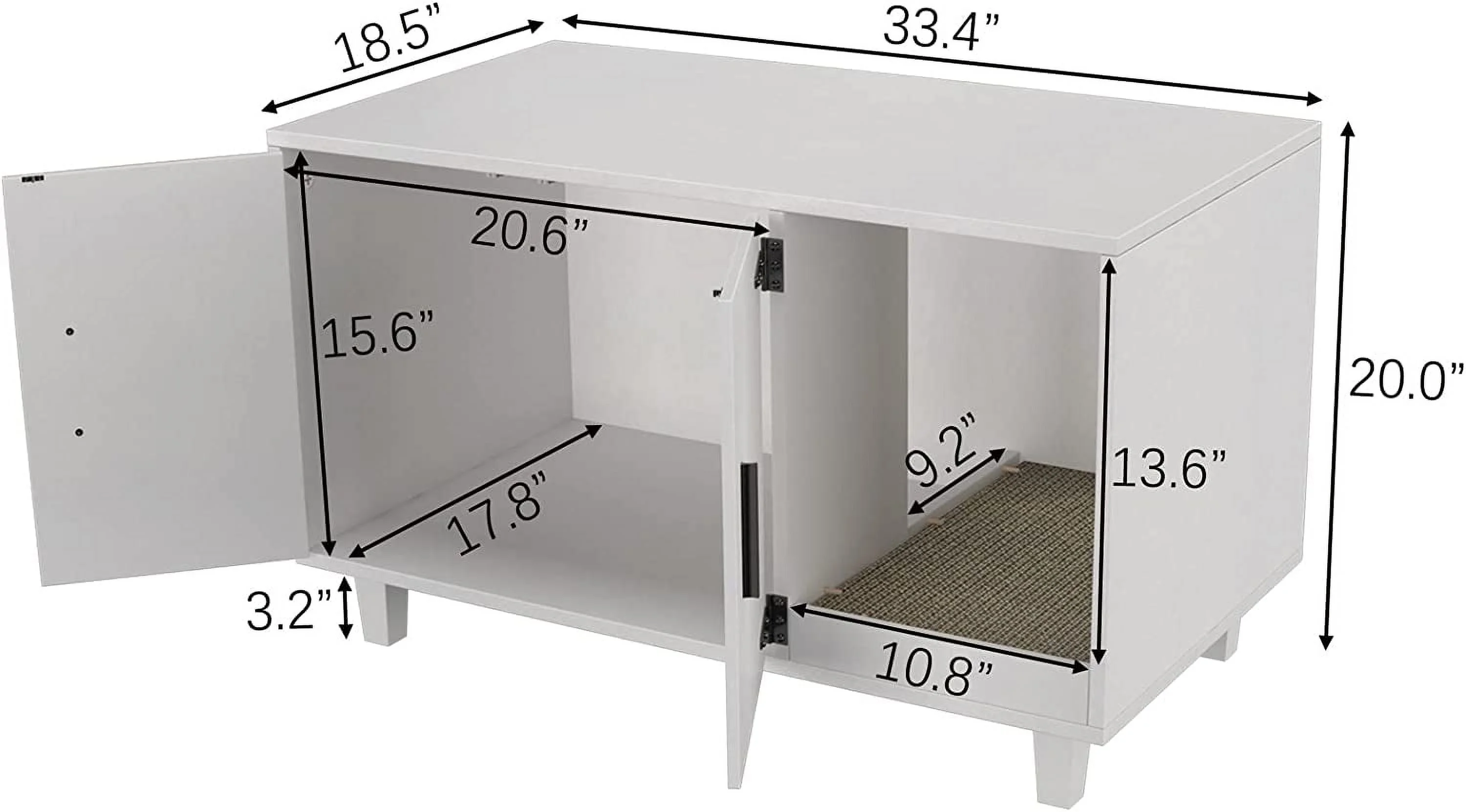 Modern Wood Pet Crate: Cat Washroom Hidden Litter Box Enclosure Furniture House, Nightstand with Scratch Pad, Stackable (White)